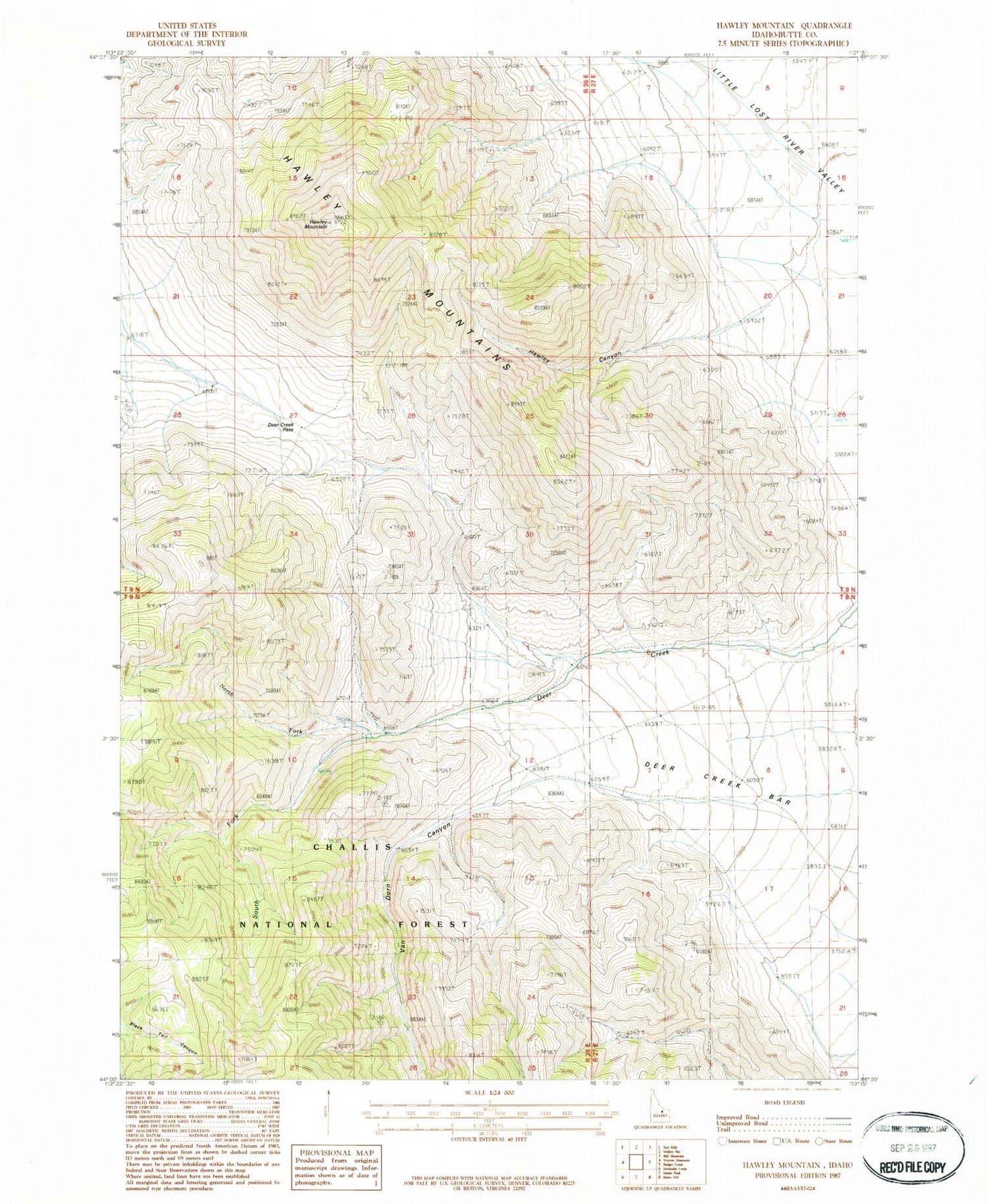 Classic USGS Hawley Mountain Idaho 7.5'x7.5' Topo Map Image