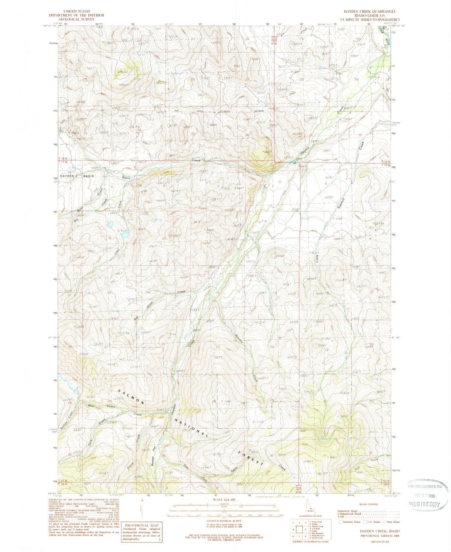 Classic USGS Hayden Creek Idaho 7.5'x7.5' Topo Map Image