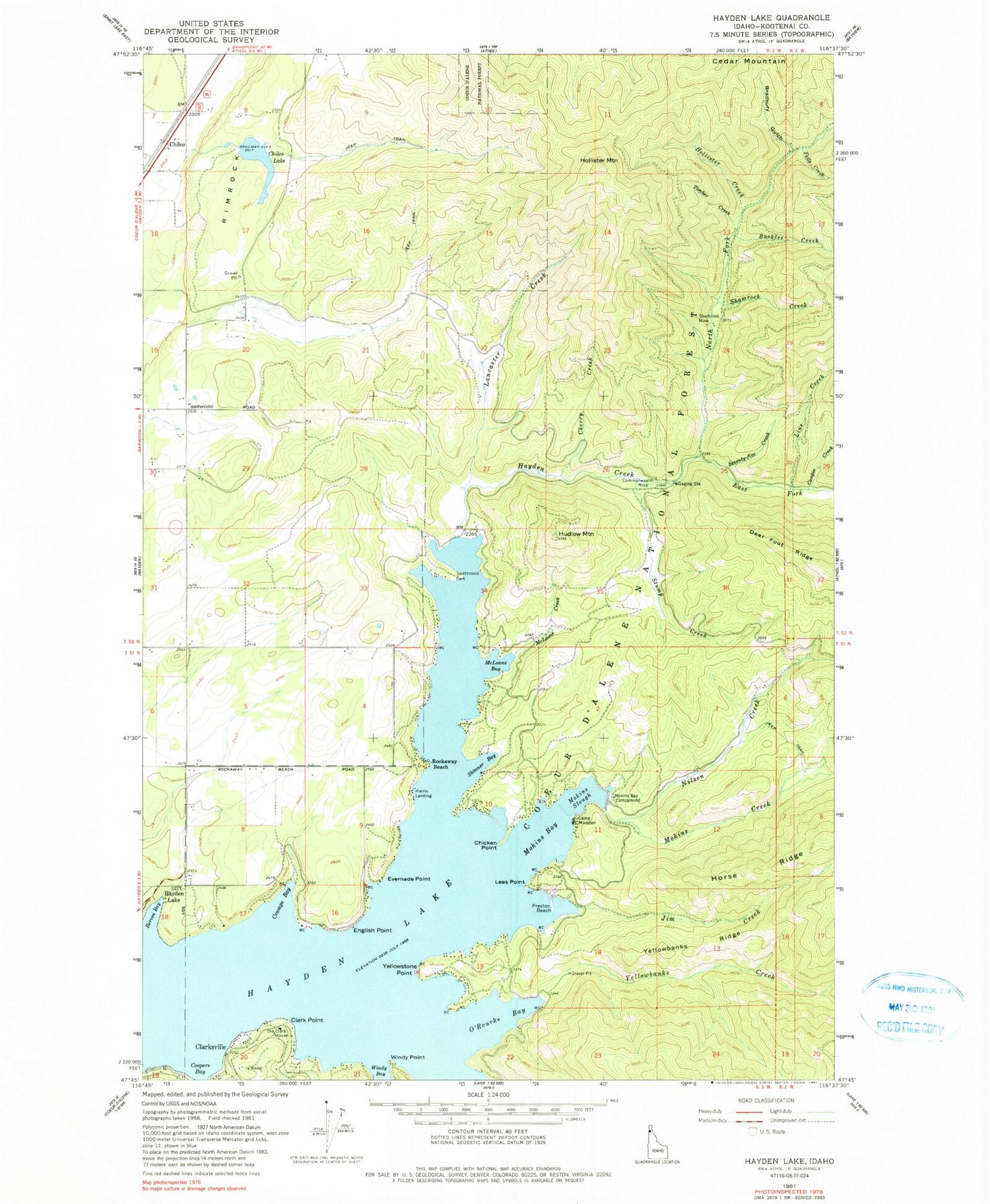 Classic USGS Hayden Lake Idaho 7.5'x7.5' Topo Map Image