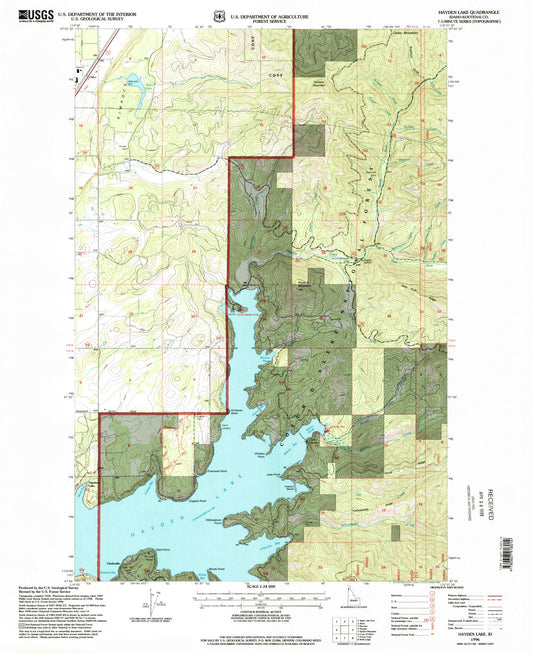 Classic USGS Hayden Lake Idaho 7.5'x7.5' Topo Map Image