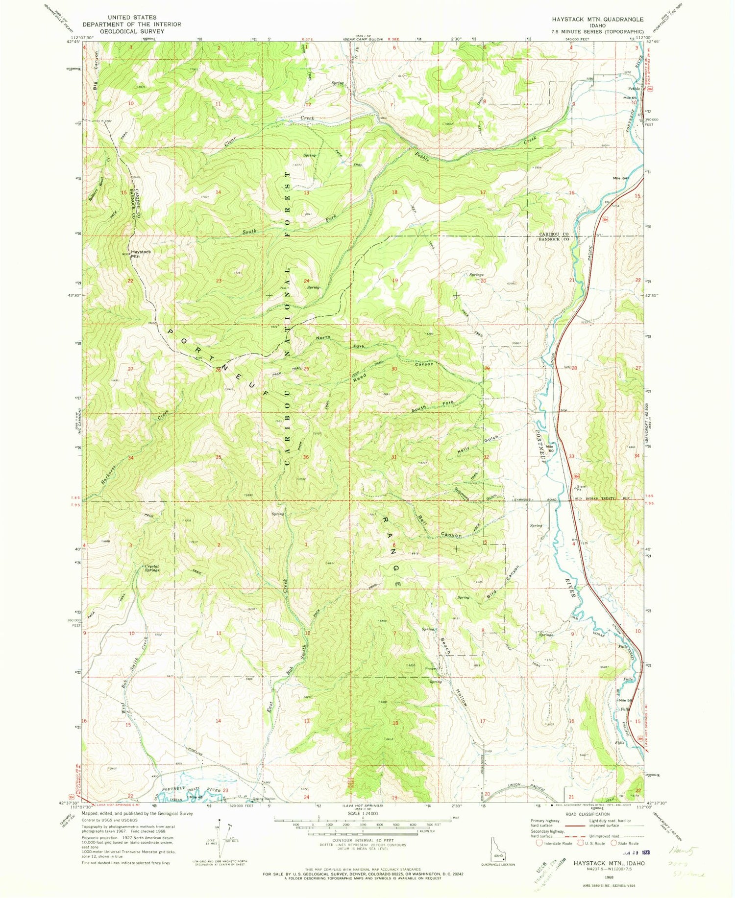 Classic USGS Haystack Mountain Idaho 7.5'x7.5' Topo Map Image
