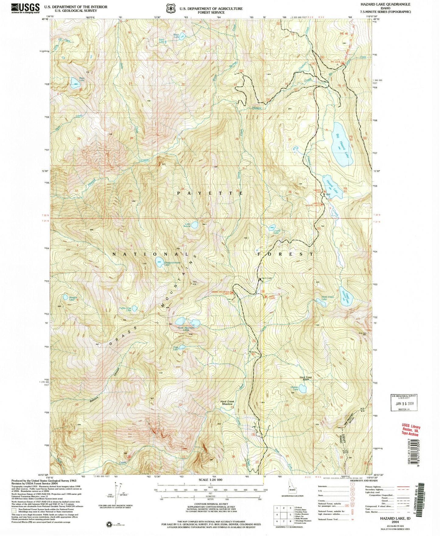 Classic USGS Hazard Lake Idaho 7.5'x7.5' Topo Map Image