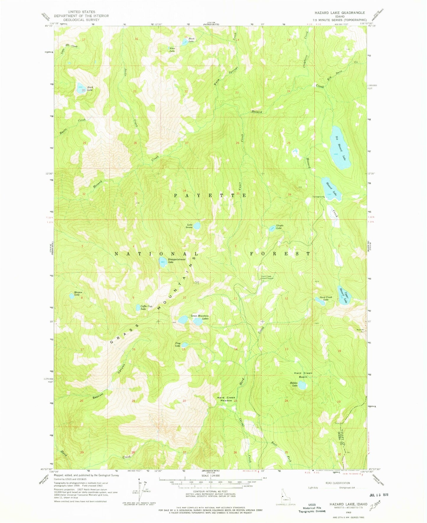 Classic USGS Hazard Lake Idaho 7.5'x7.5' Topo Map Image
