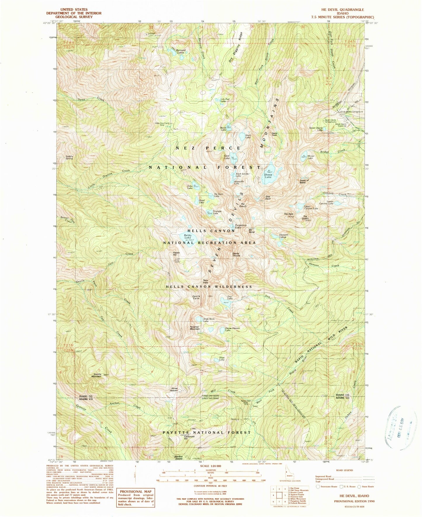 USGS Classic He Devil Idaho 7.5'x7.5' Topo Map Image