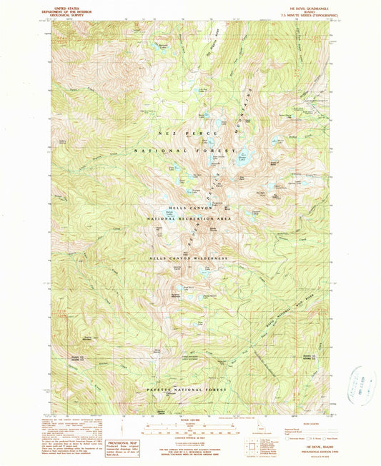USGS Classic He Devil Idaho 7.5'x7.5' Topo Map Image
