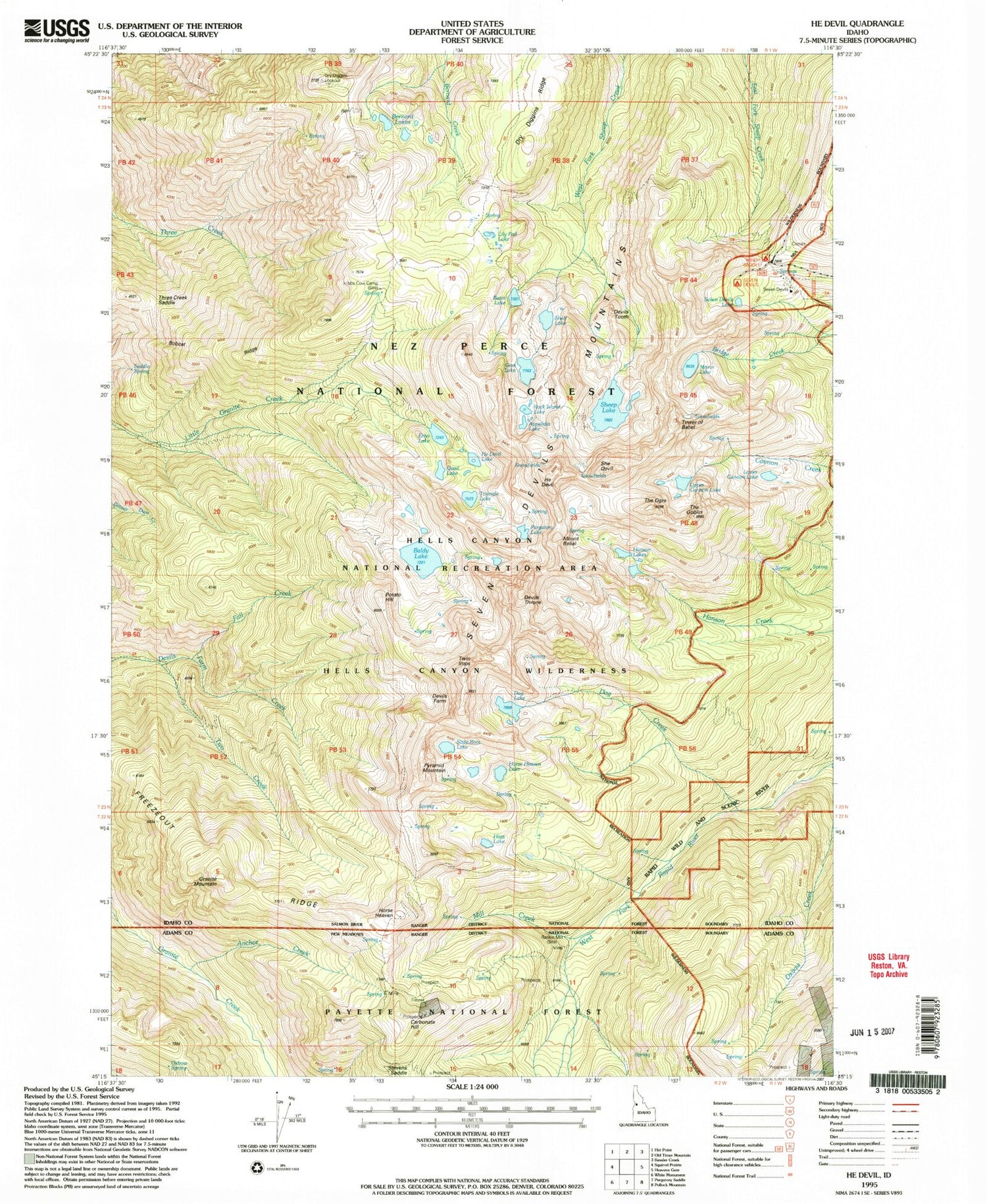 USGS Classic He Devil Idaho 7.5'x7.5' Topo Map Image