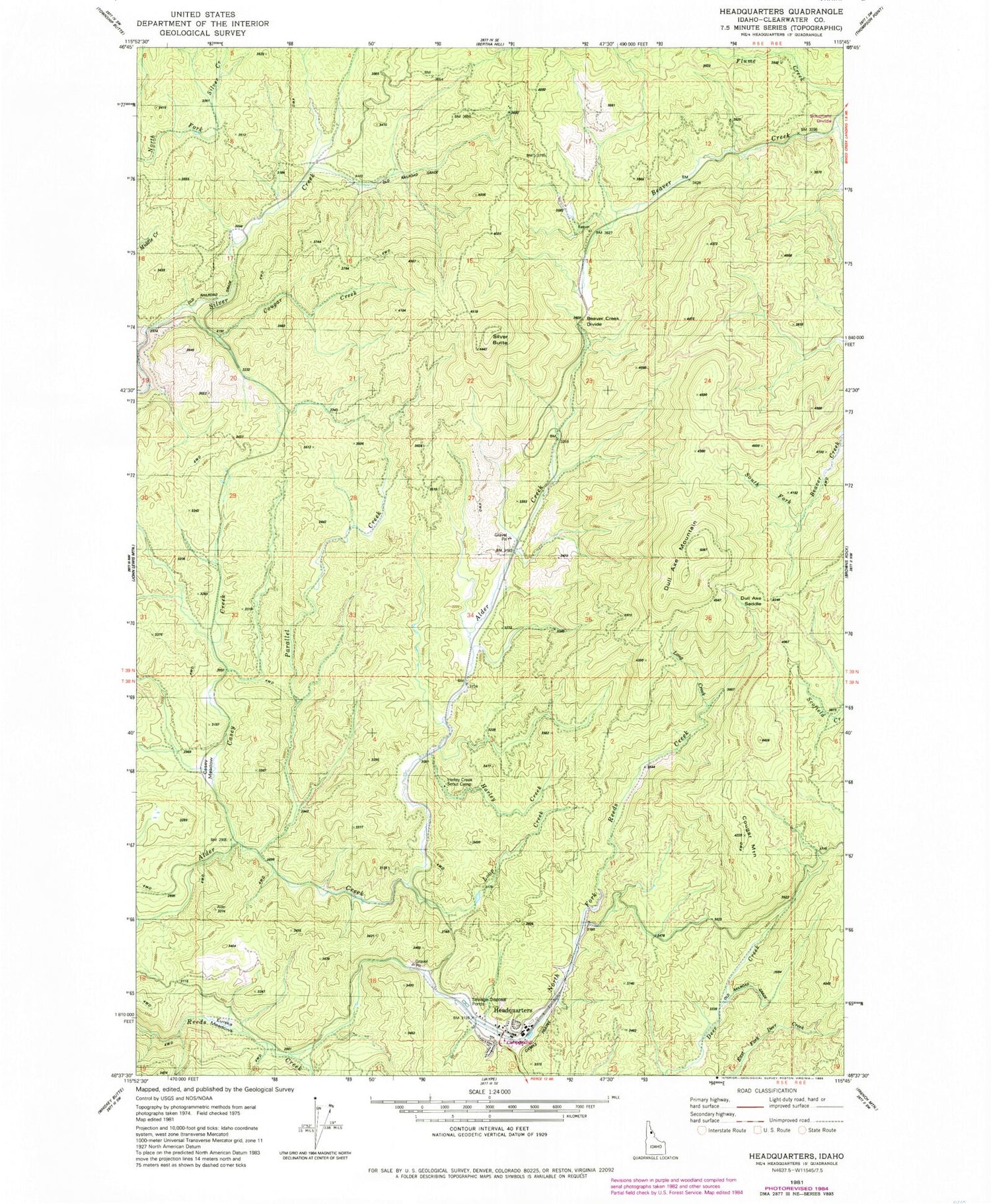 Classic USGS Headquarters Idaho 7.5'x7.5' Topo Map Image