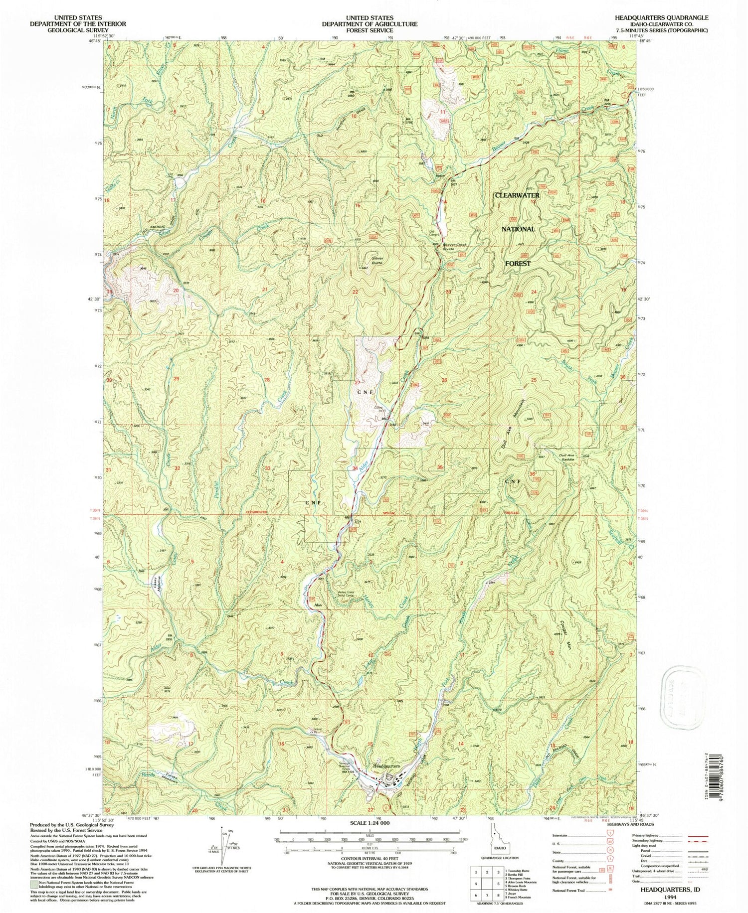 Classic USGS Headquarters Idaho 7.5'x7.5' Topo Map Image