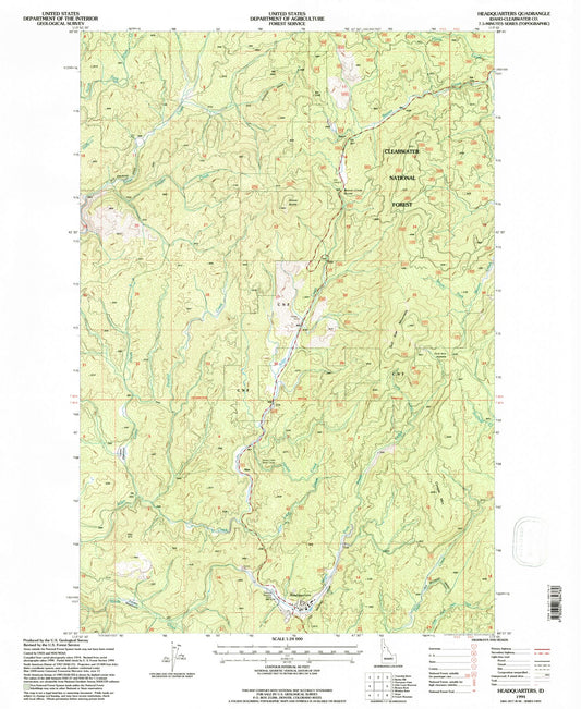 Classic USGS Headquarters Idaho 7.5'x7.5' Topo Map Image