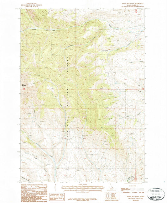 Classic USGS Heart Mountain Idaho 7.5'x7.5' Topo Map Image