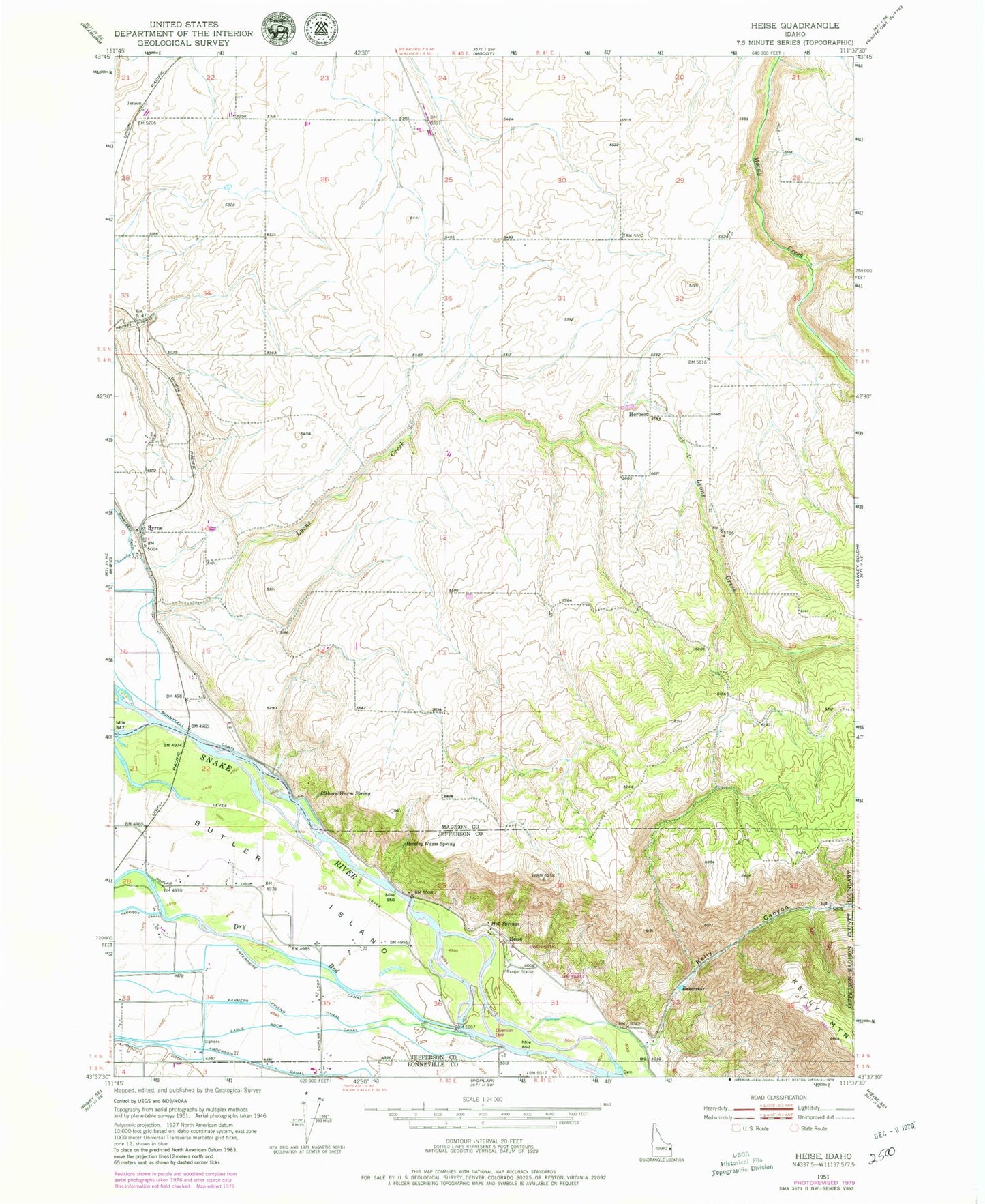Classic USGS Heise Idaho 7.5'x7.5' Topo Map Image