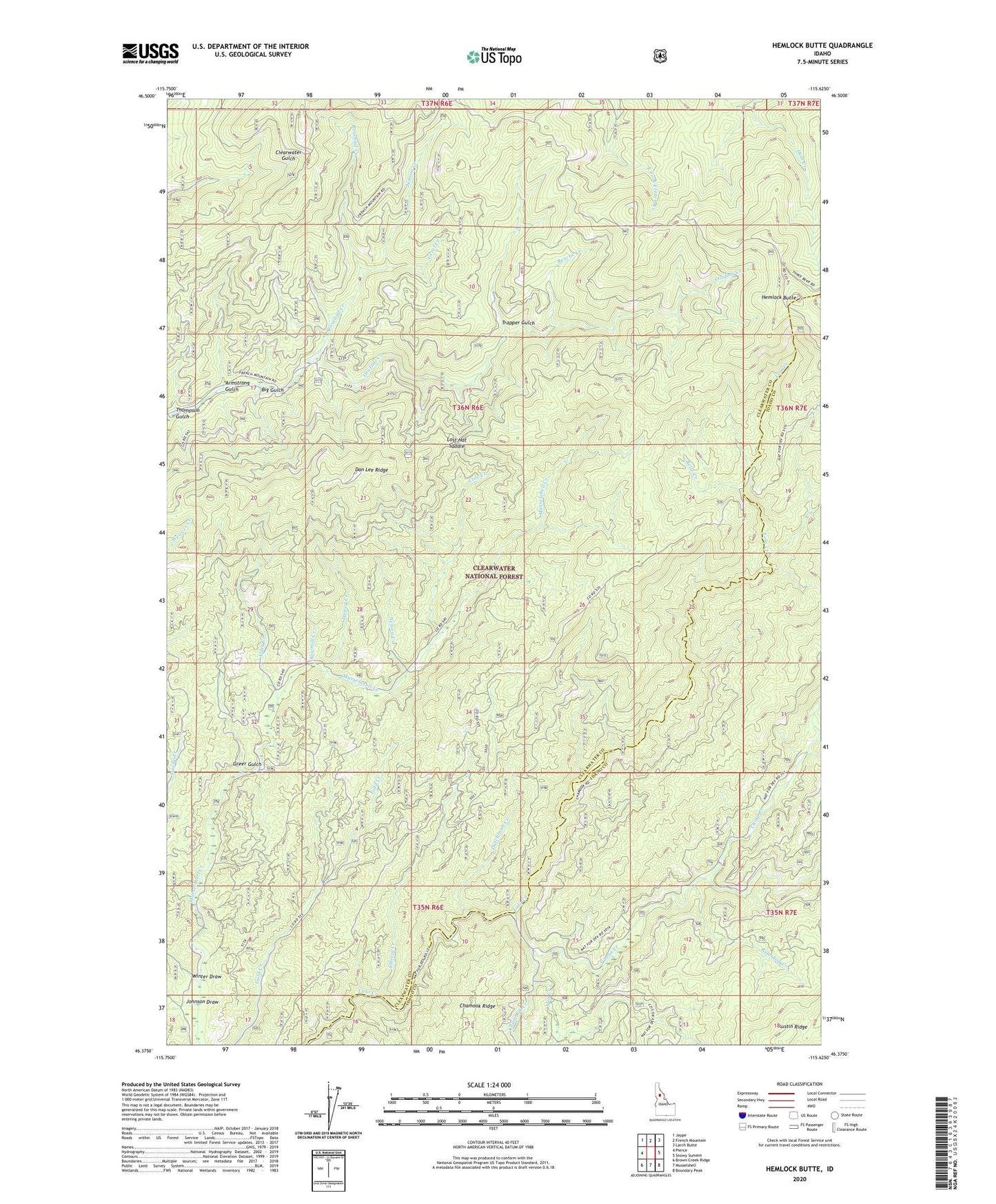 Hemlock Butte Idaho US Topo Map Image