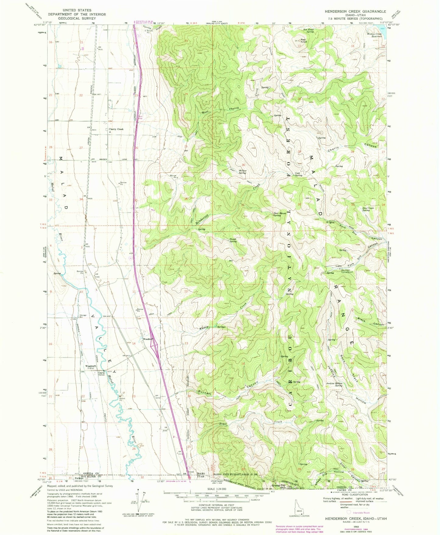 Classic USGS Henderson Creek Idaho 7.5'x7.5' Topo Map Image