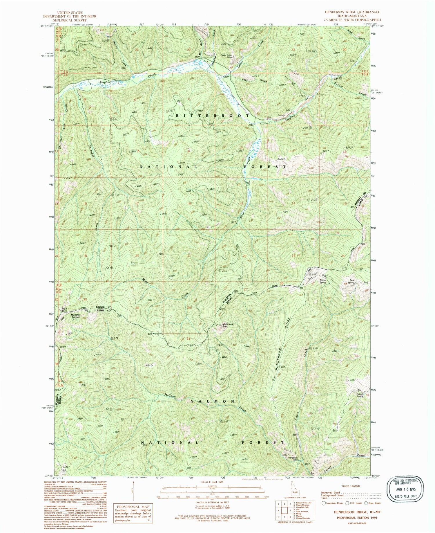 Classic USGS Henderson Ridge Idaho 7.5'x7.5' Topo Map Image