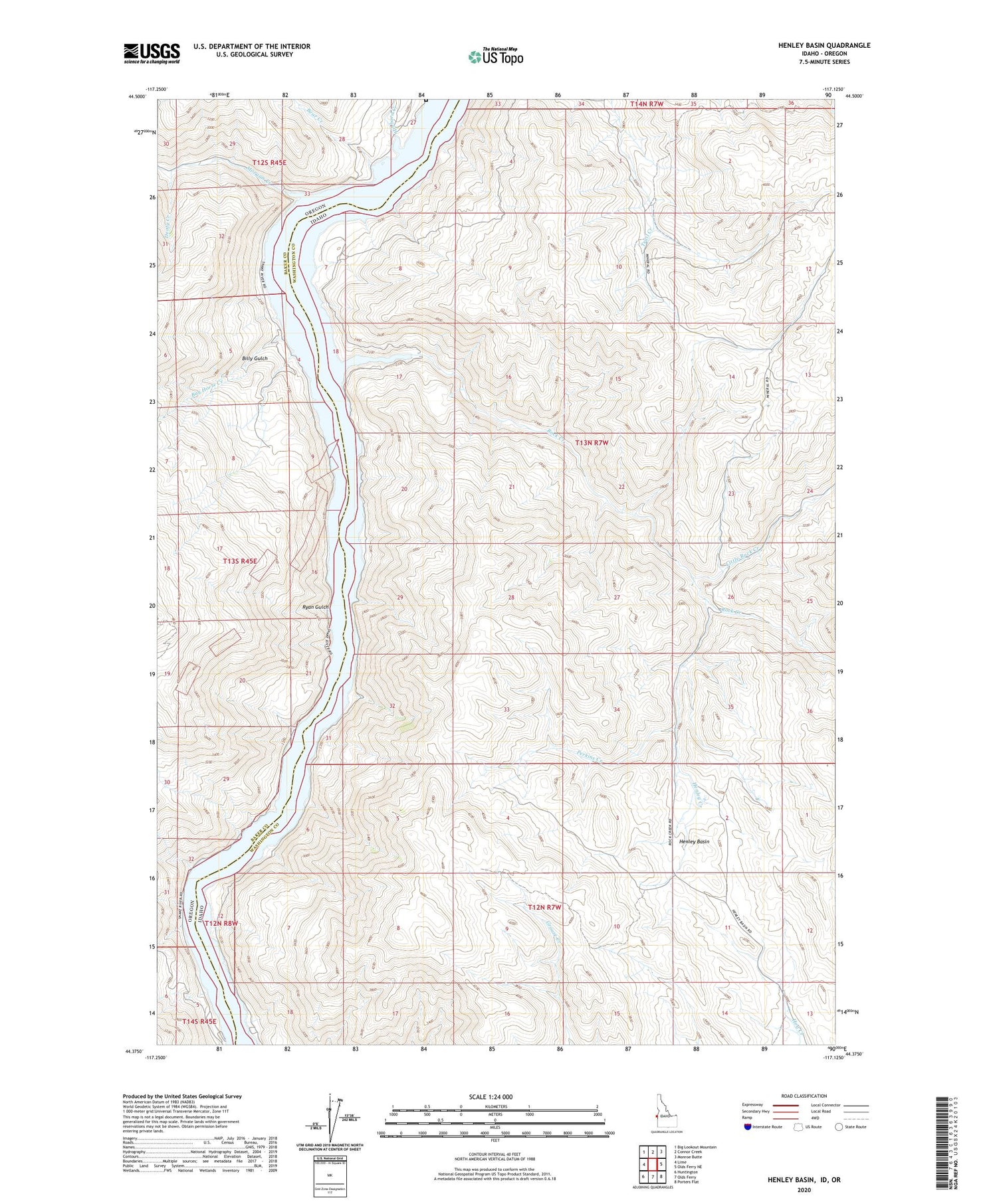 Henley Basin Idaho US Topo Map Image