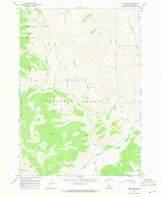 Classic USGS Herd Peak Idaho 7.5'x7.5' Topo Map Image