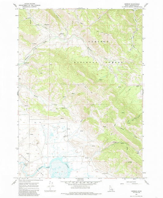 Classic USGS Herman Idaho 7.5'x7.5' Topo Map Image