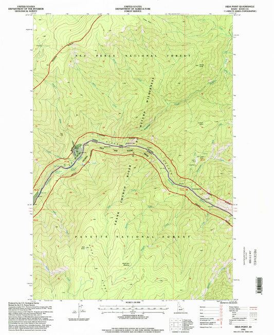 Classic USGS Hida Point Idaho 7.5'x7.5' Topo Map Image