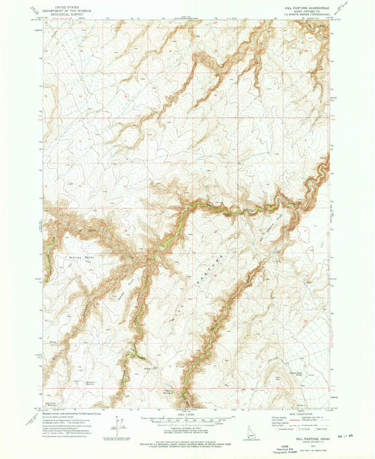 Classic USGS Hill Pasture Idaho 7.5'x7.5' Topo Map Image