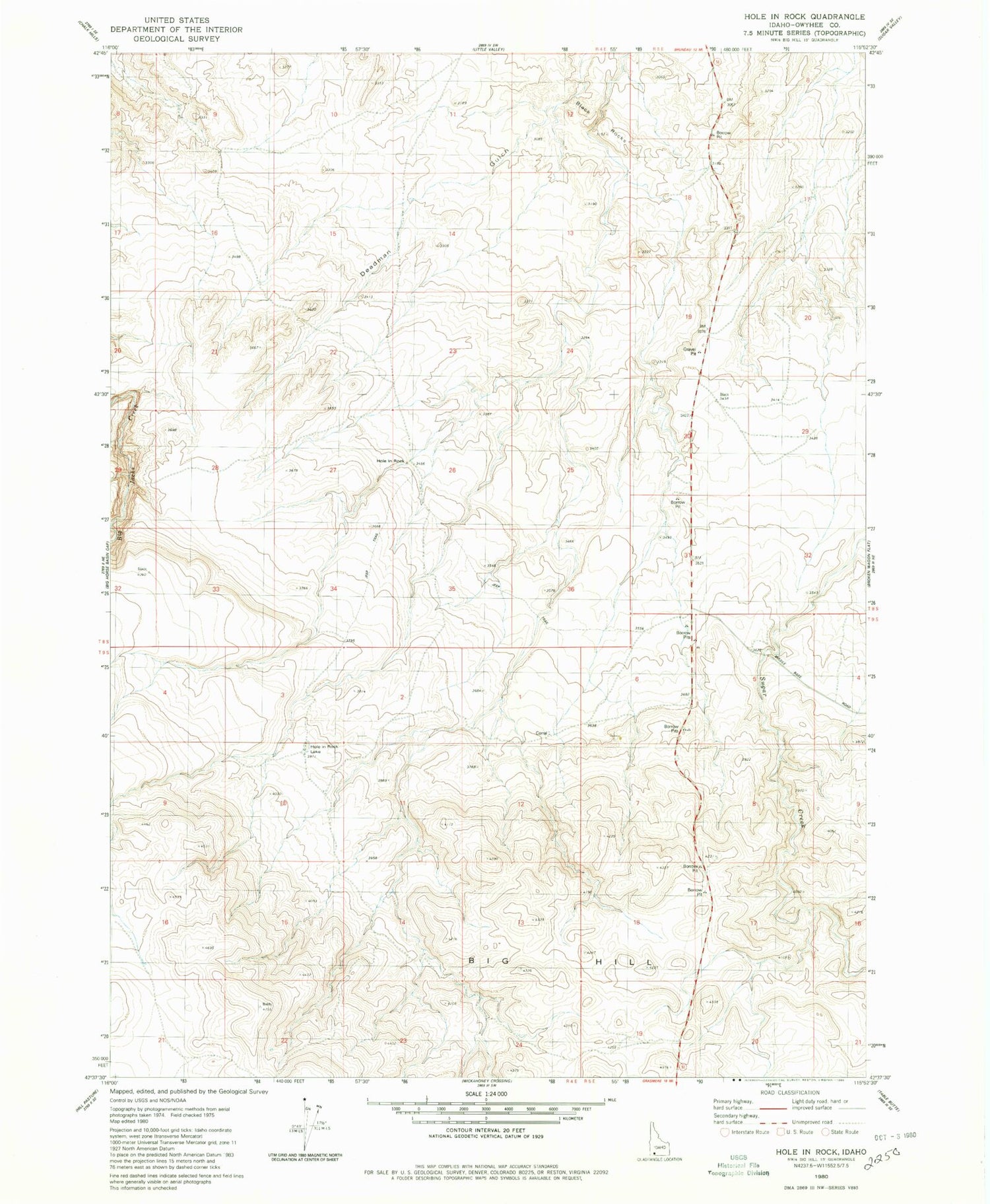 Classic USGS Hole In Rock Idaho 7.5'x7.5' Topo Map Image