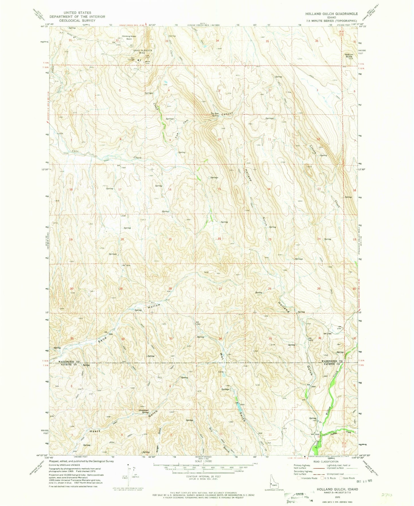 Classic USGS Holland Gulch Idaho 7.5'x7.5' Topo Map Image