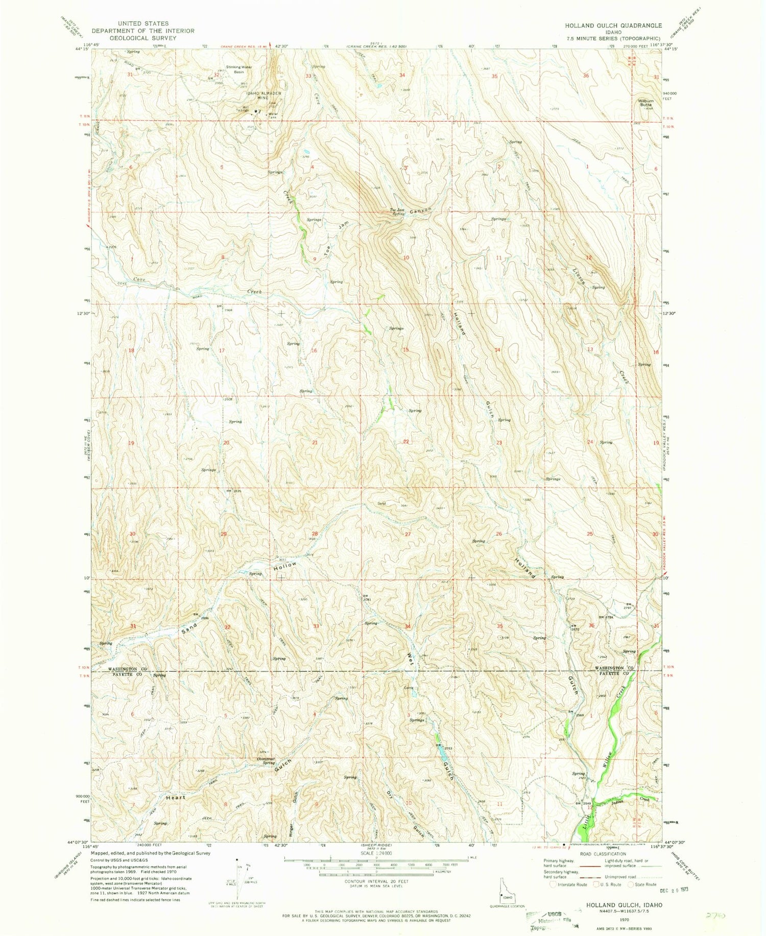 Classic USGS Holland Gulch Idaho 7.5'x7.5' Topo Map Image