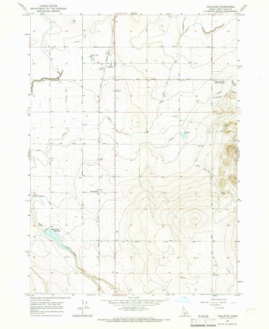 Classic USGS Hollister Idaho 7.5'x7.5' Topo Map Image