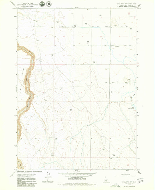 Classic USGS Hollister SW Idaho 7.5'x7.5' Topo Map Image