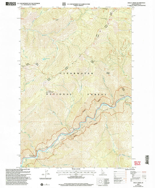 Classic USGS Holly Creek Idaho 7.5'x7.5' Topo Map Image