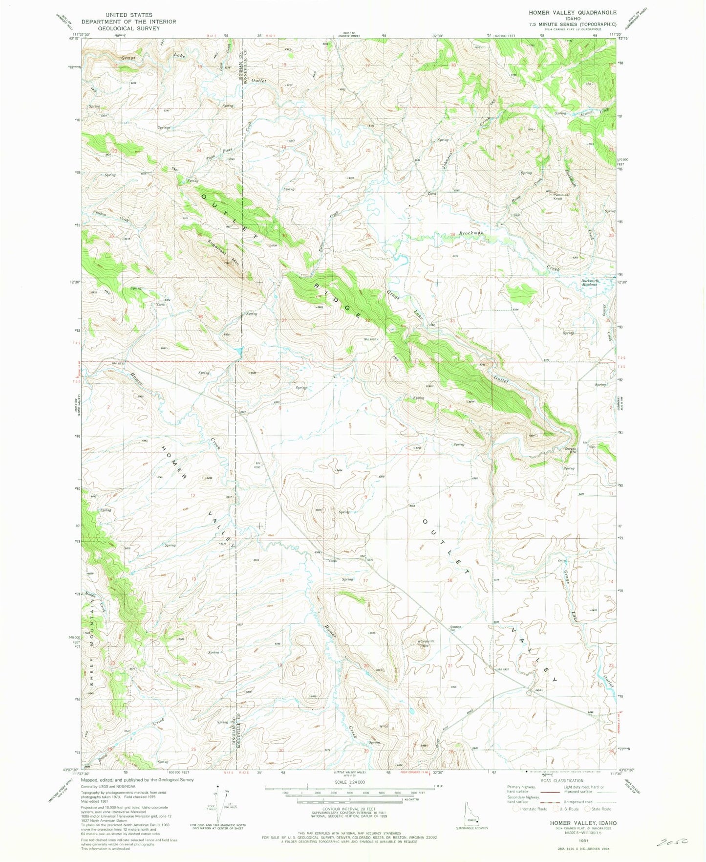 Classic USGS Homer Valley Idaho 7.5'x7.5' Topo Map Image