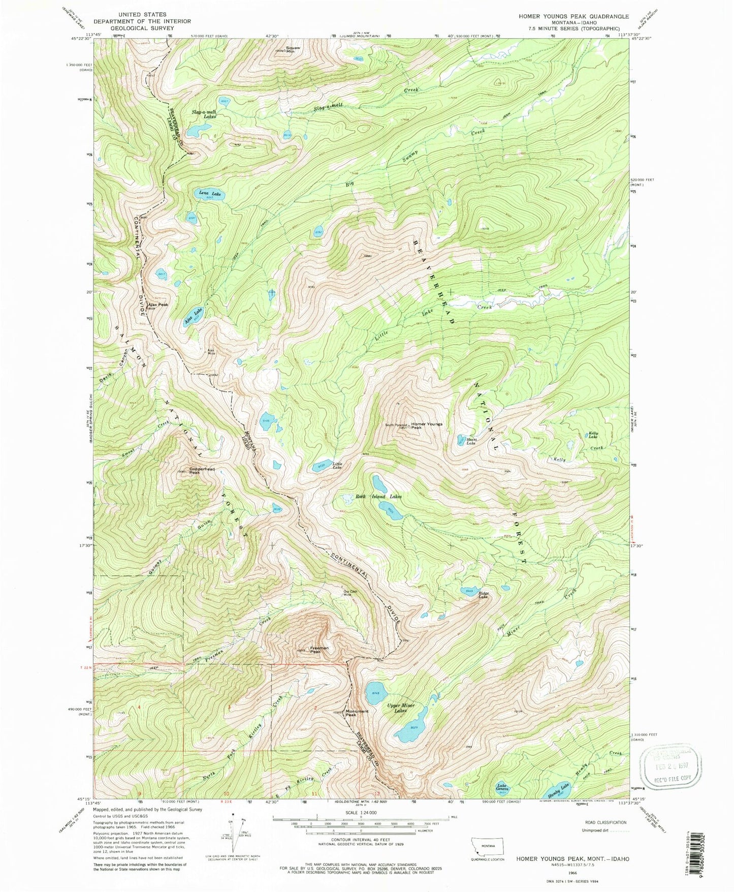 Classic USGS Homer Youngs Peak Montana 7.5'x7.5' Topo Map Image