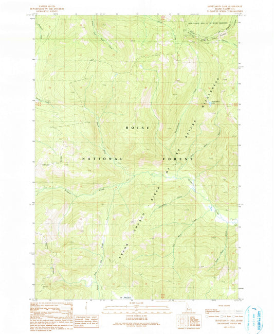 Classic USGS Honeymoon Lake Idaho 7.5'x7.5' Topo Map Image