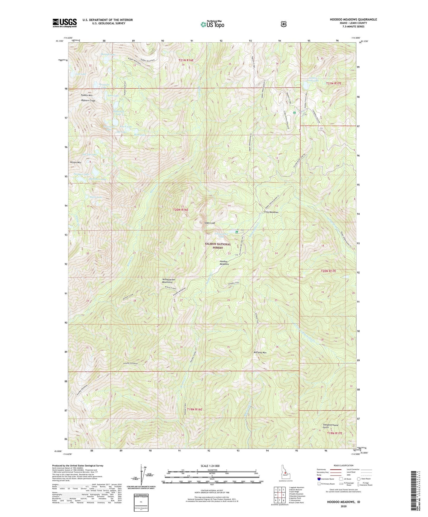 Hoodoo Meadows Idaho US Topo Map Image