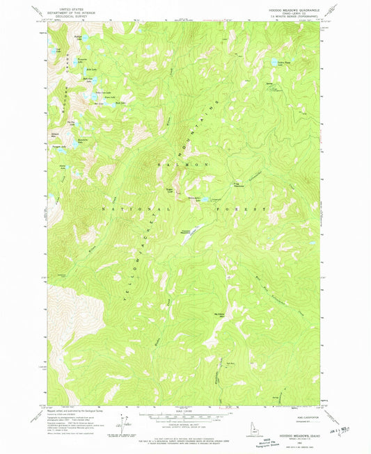 Classic USGS Hoodoo Meadows Idaho 7.5'x7.5' Topo Map Image