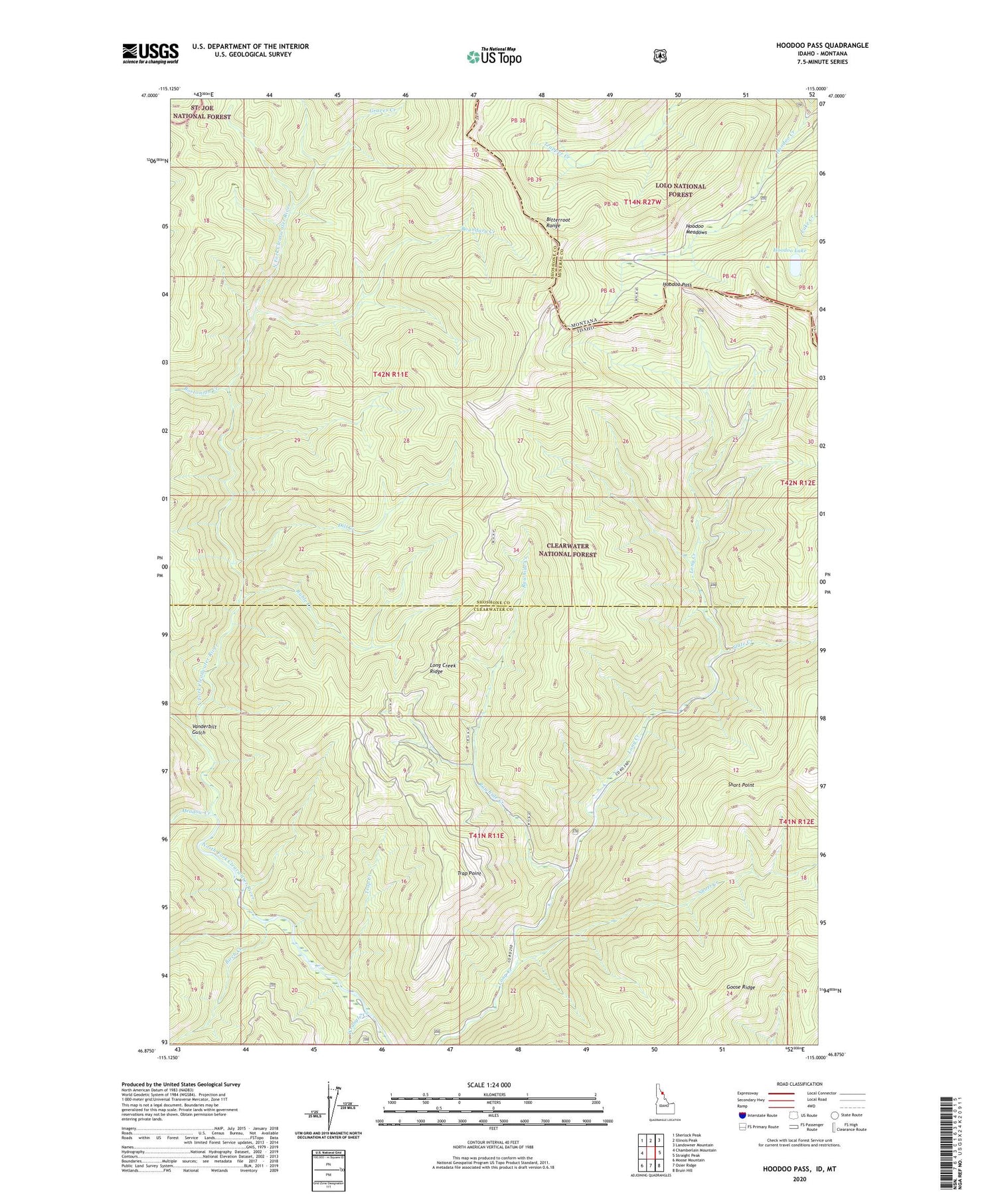 Hoodoo Pass Idaho US Topo Map Image