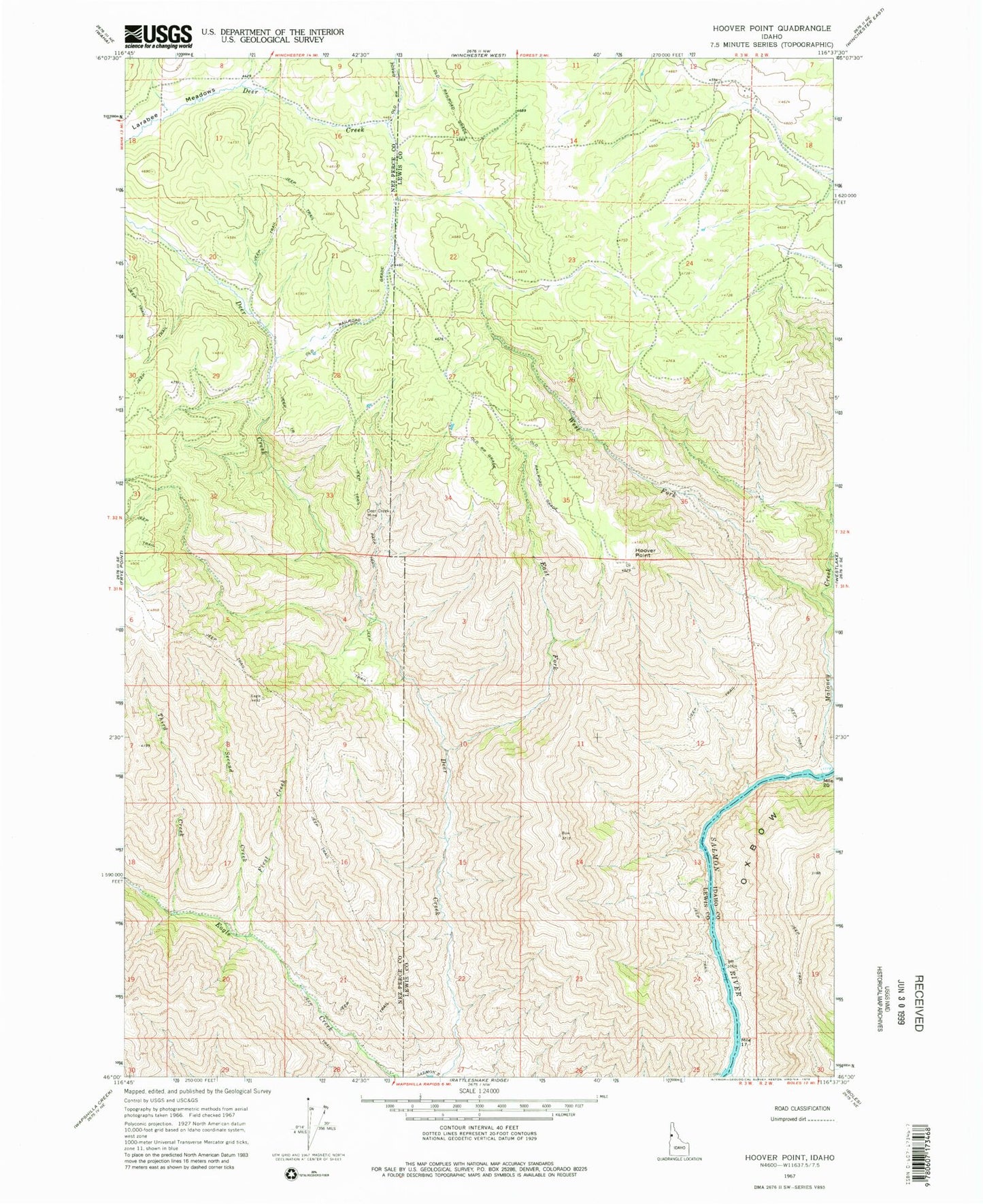 Classic USGS Hoover Point Idaho 7.5'x7.5' Topo Map Image