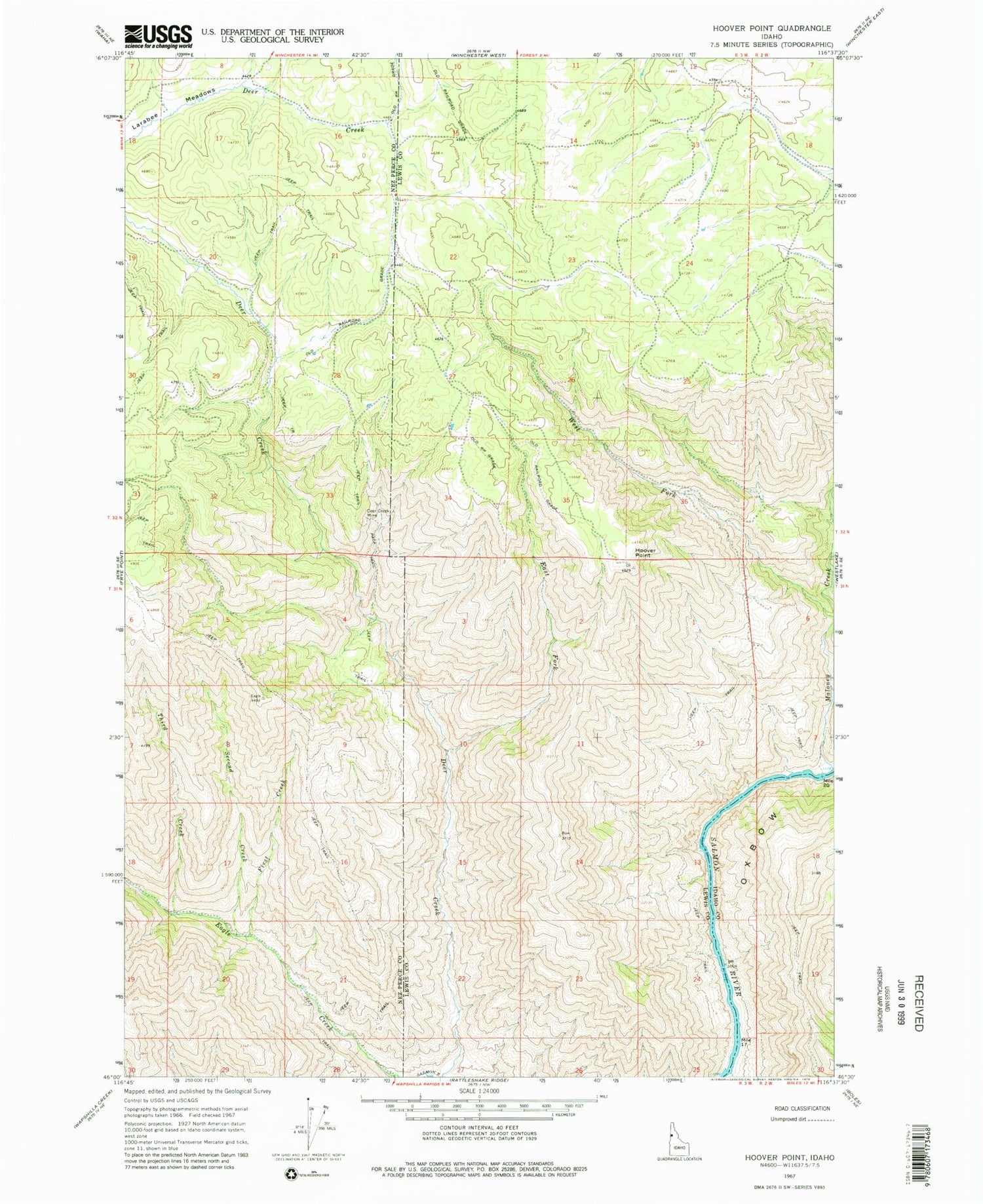 Classic USGS Hoover Point Idaho 7.5'x7.5' Topo Map Image