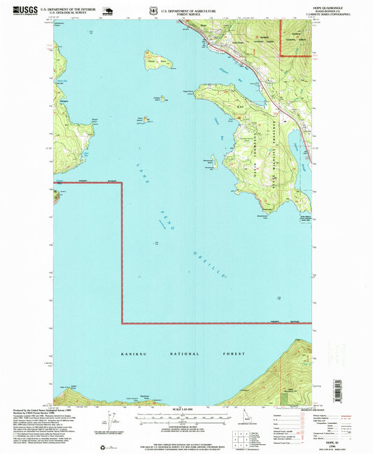 Classic USGS Hope Idaho 7.5'x7.5' Topo Map Image