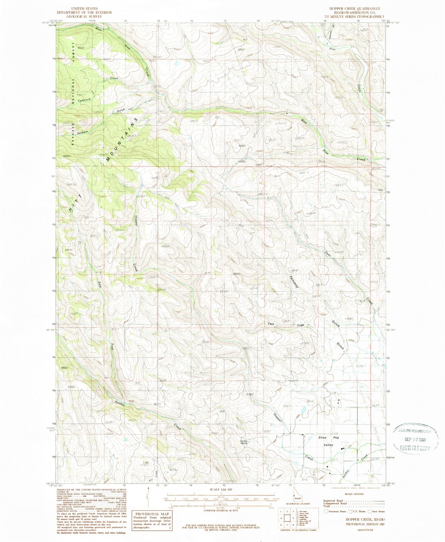 Classic USGS Hopper Creek Idaho 7.5'x7.5' Topo Map Image