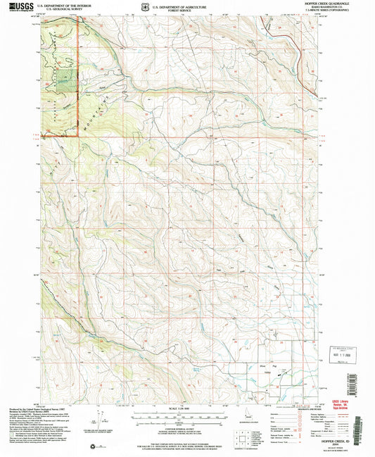Classic USGS Hopper Creek Idaho 7.5'x7.5' Topo Map Image