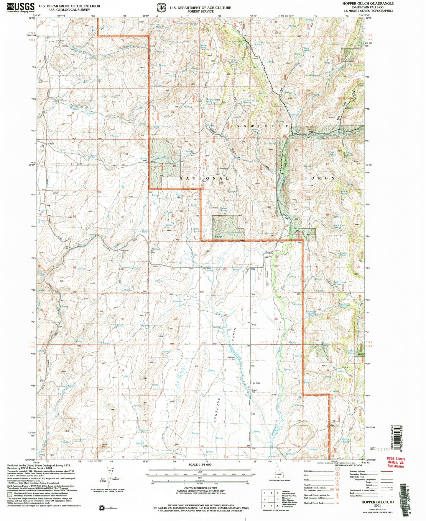 Classic USGS Hopper Gulch Idaho 7.5'x7.5' Topo Map Image