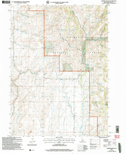 Classic USGS Hopper Gulch Idaho 7.5'x7.5' Topo Map Image