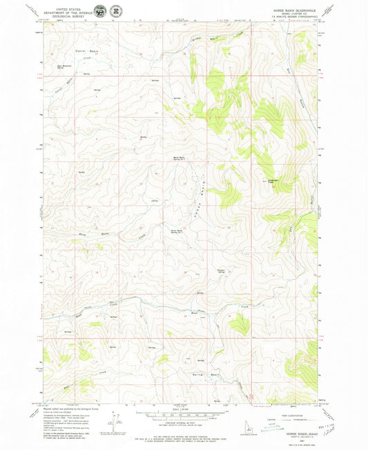 Classic USGS Horse Basin Idaho 7.5'x7.5' Topo Map Image