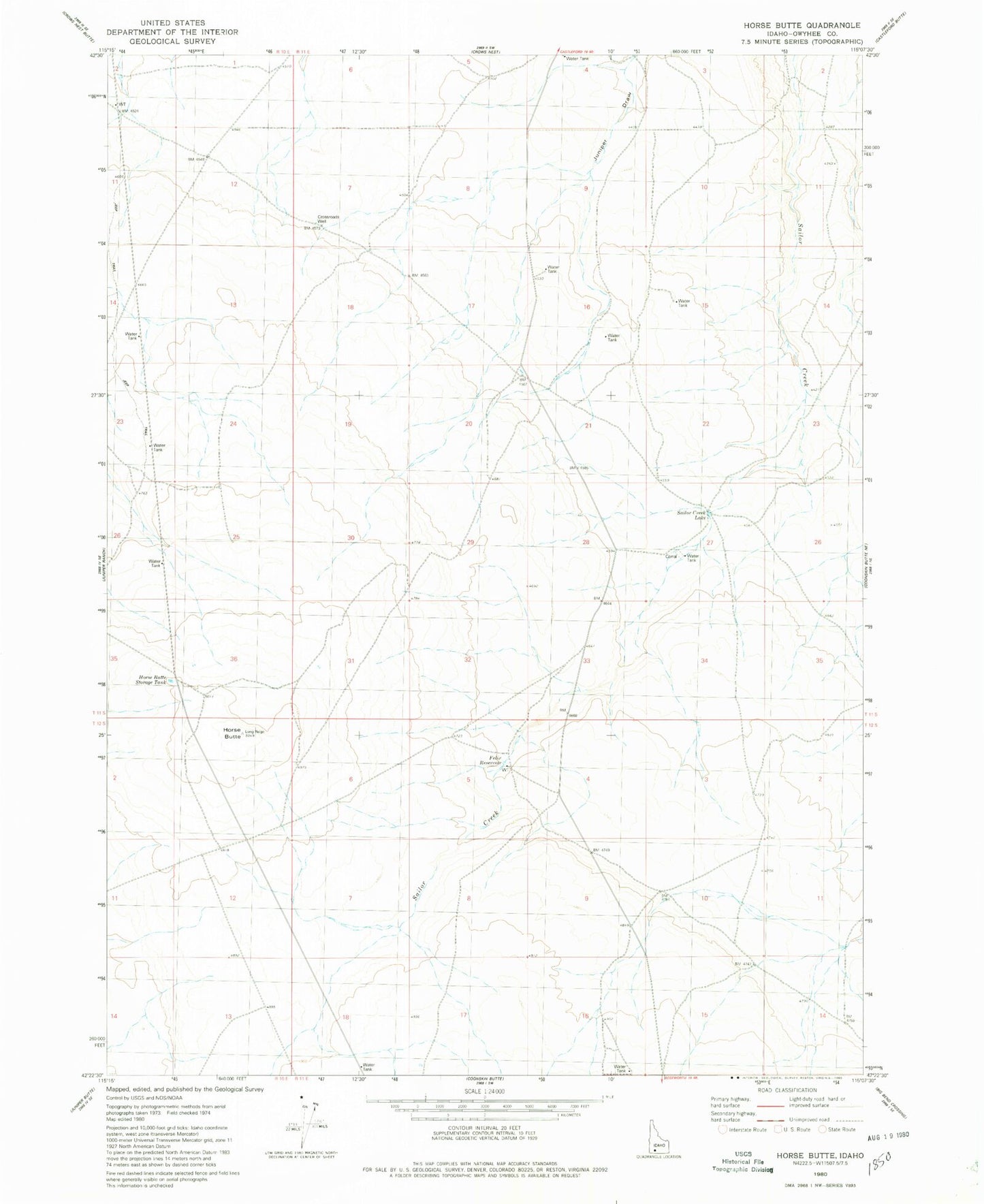 Classic USGS Horse Butte Idaho 7.5'x7.5' Topo Map Image