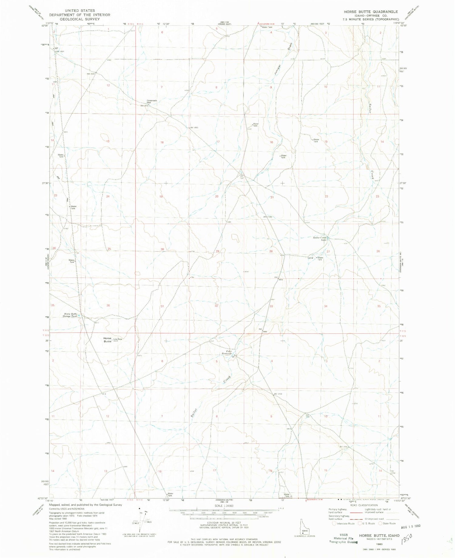 Classic USGS Horse Butte Idaho 7.5'x7.5' Topo Map Image