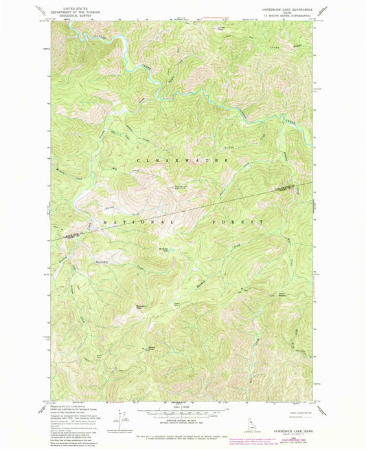 Classic USGS Horseshoe Lake Idaho 7.5'x7.5' Topo Map Image