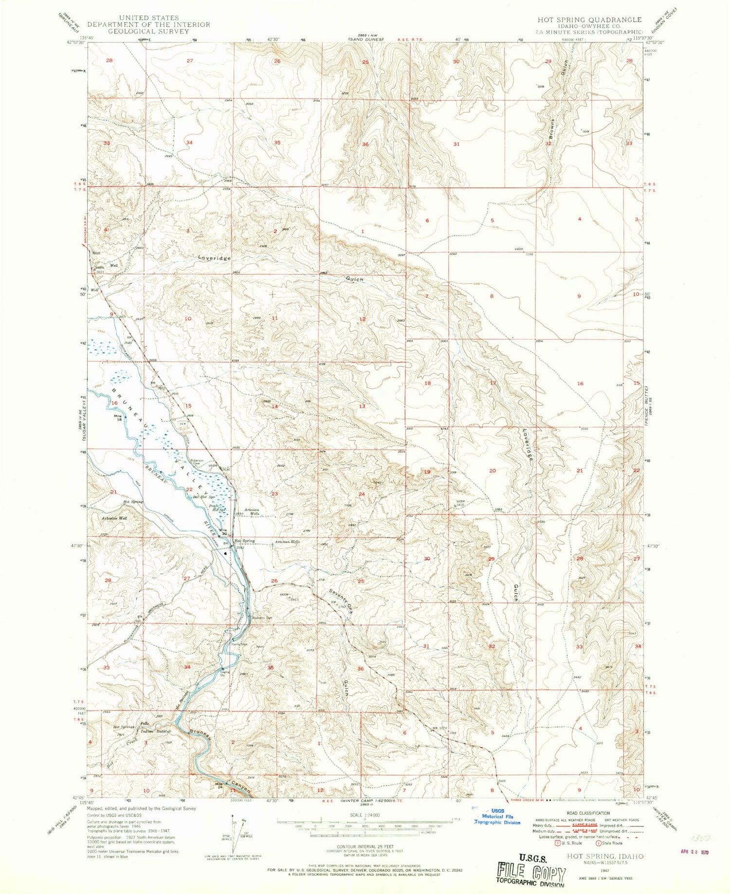 Classic USGS Hot Springs Idaho 7.5'x7.5' Topo Map Image