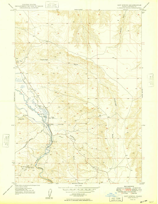 Classic USGS Hot Springs Idaho 7.5'x7.5' Topo Map Image