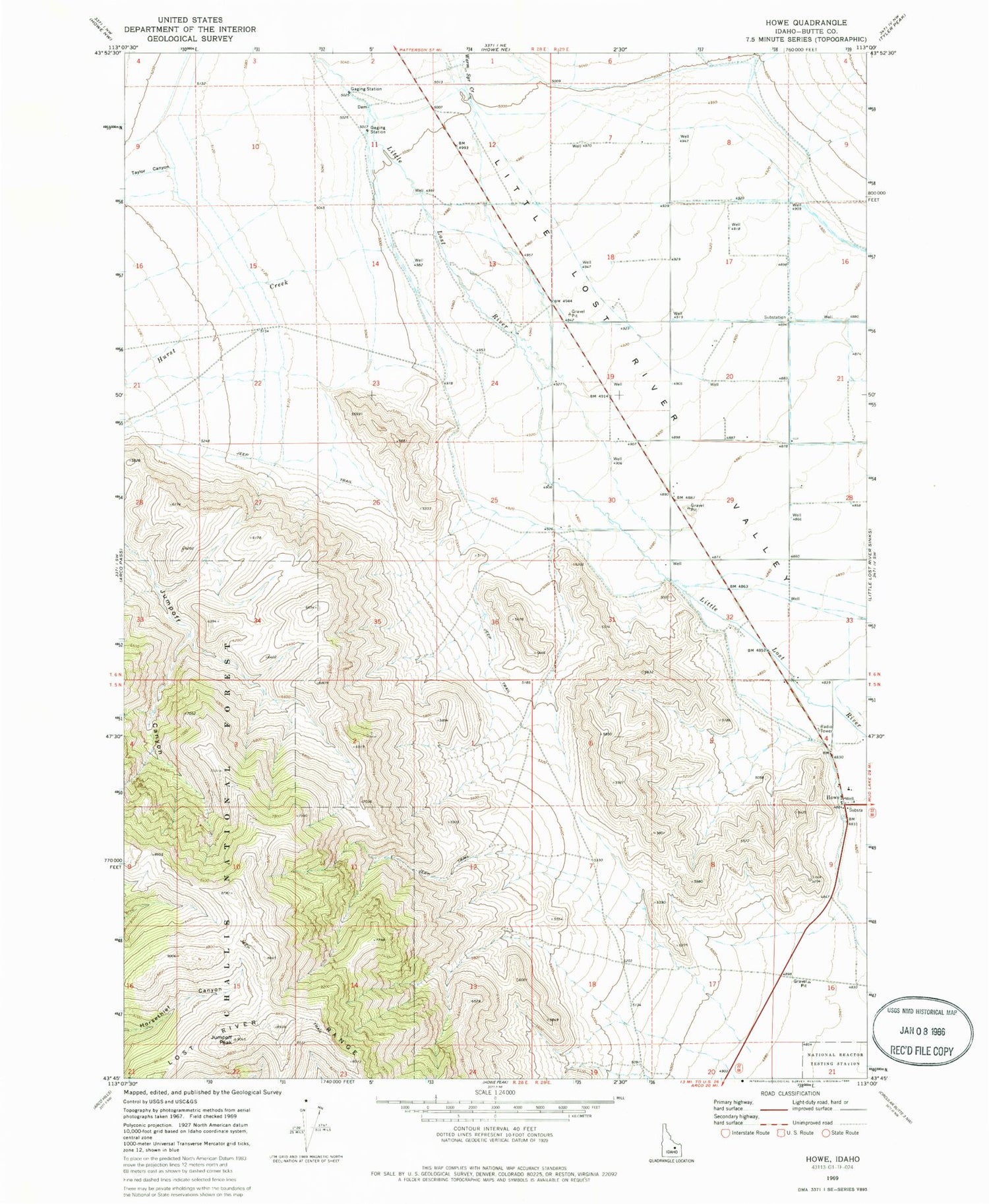 Classic USGS Howe Idaho 7.5'x7.5' Topo Map Image