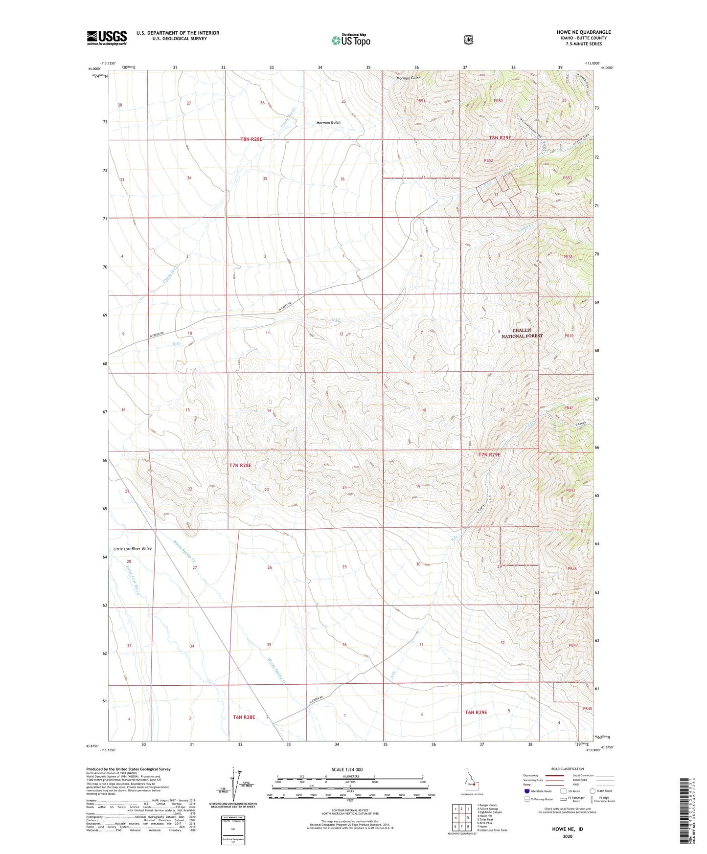 Howe NE Idaho US Topo Map Image